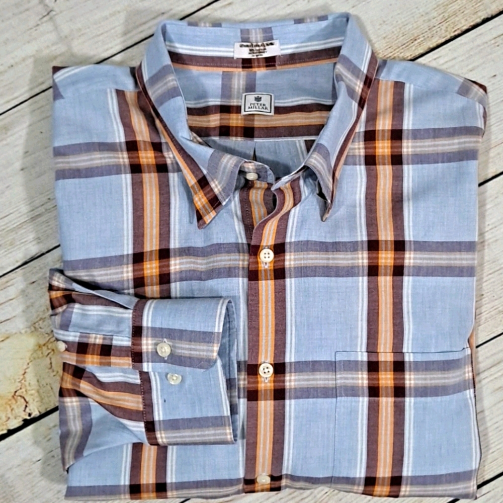 Peter Millar Rust And Blue Checked Button Down - image 1